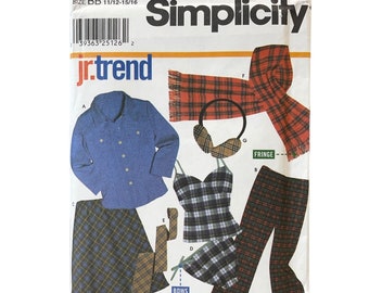 Simplicity Sewing Pattern 9841 Shirt Pants Camisole Skirt Scarf Teen 11-16