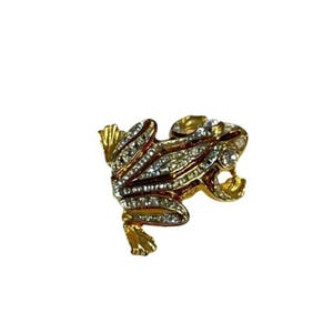 Gold-Tone Rhinestone Frog Brooch Pin Vintage