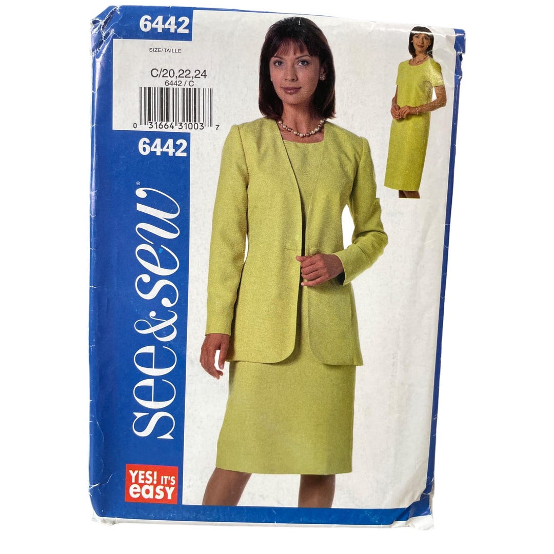 Butterick See and Sew Sewing Pattern 6442 Dress Jacket Misses Size 20 ...