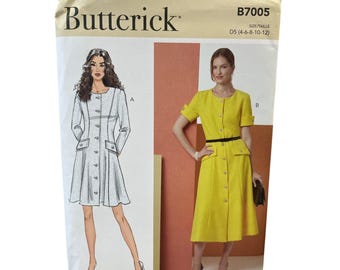 Butterick B7005 Button Front Dress Pattern Size 4-12 Modern UNCUT FF