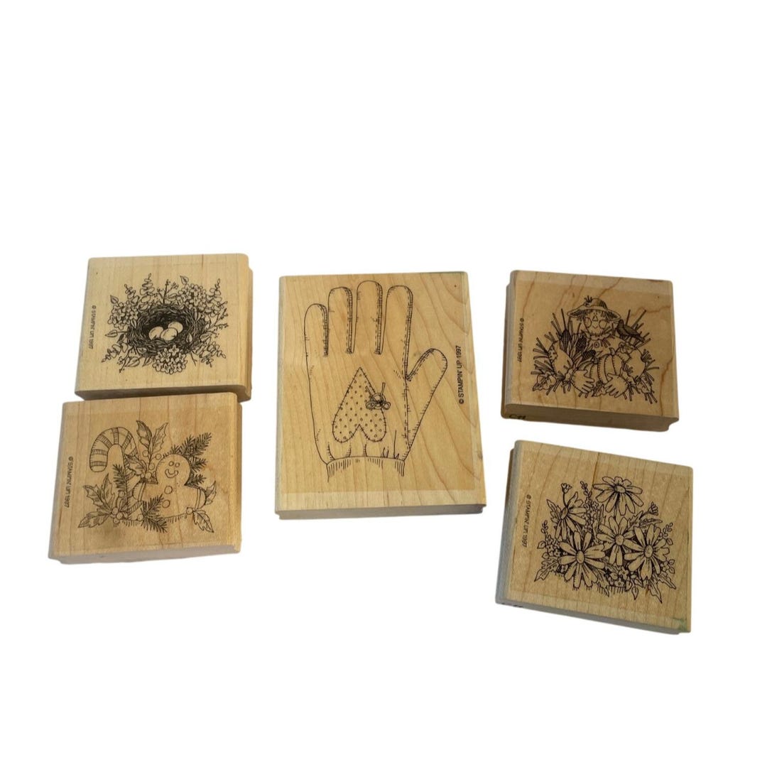 Stampin up RETIRED Stamp Set Rubber Wood Mount Gifted Glove Gardening ...