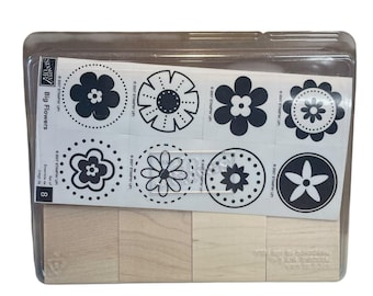 Stampin' Up! "Big Flowers" Wood Mounted Rubber Stamp Set Floral 8-Piece