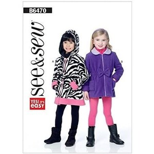 Butterick See and Sew Sewing Pattern 6470 Girls Waist Jacket Coat Hooded Size 2-8