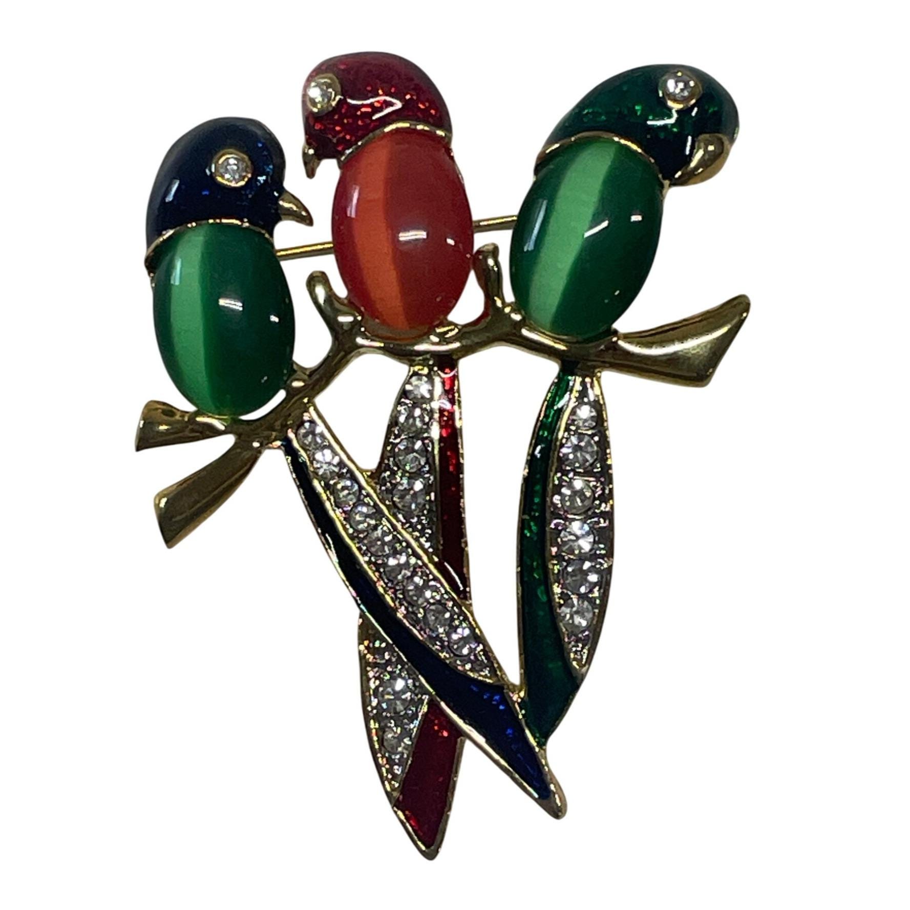 Broche Perroquet En Métal Doré émaillé Avec Strass Multicolore - Neuf Sans Emballage