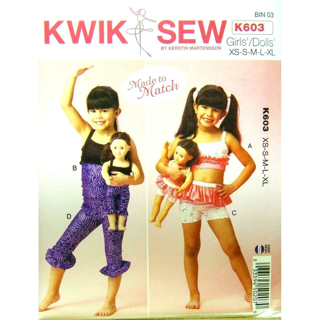 sewページ Kwik Sew Sewing Pattern K603 MATCHING Girl and Doll Clothes Size