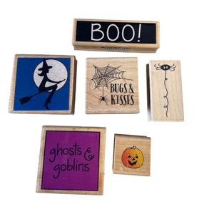 Halloween Rubber Stamps Witch Boo! Pumpkin Ghosts Goblins Spider Bugs Kisses
