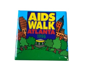 Aids Walk Atlanta 1996 Sammelbutton Button Quadrat 3,25 cm Buntes Design