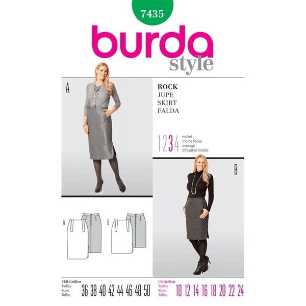 Burda Sewing Pattern 7435 Skirt Jupe Falda Misses Size 10-24