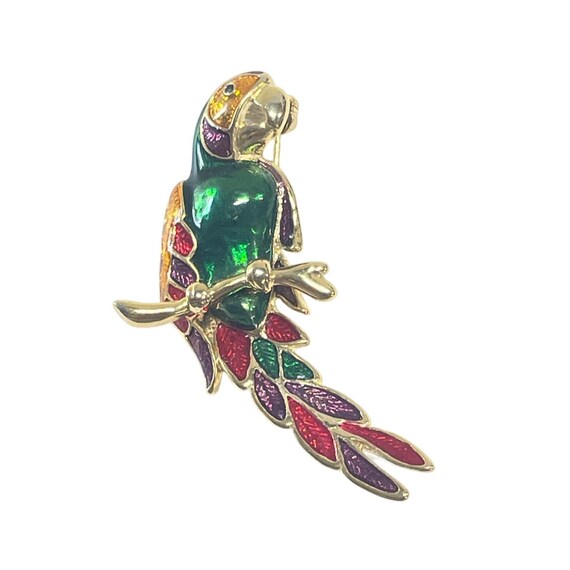Broche Oiseau En Métal émaillé – Rouge, Orange, Vert – Bijou Fantaisie Femme