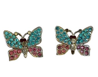 Butterfly Rhinestone Brooch Pin Set Multicolor Silver-Tone Metal Vintage Jewelry