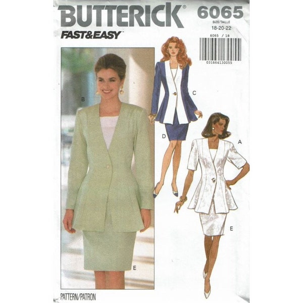 Butterick Sewing Pattern 6065 Jacket Top Skirt Misses Size 18-22