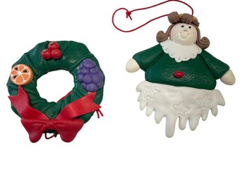 ヴィンテージ粘土クリスマスオーナメントセットサンタエンジェルリース