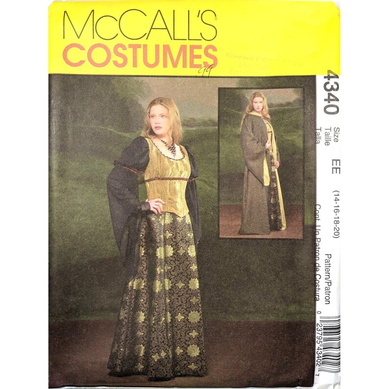 Mccalls Renaissance Gown Corset Costume Sewing Pattern M4340 Size 14-20 ...