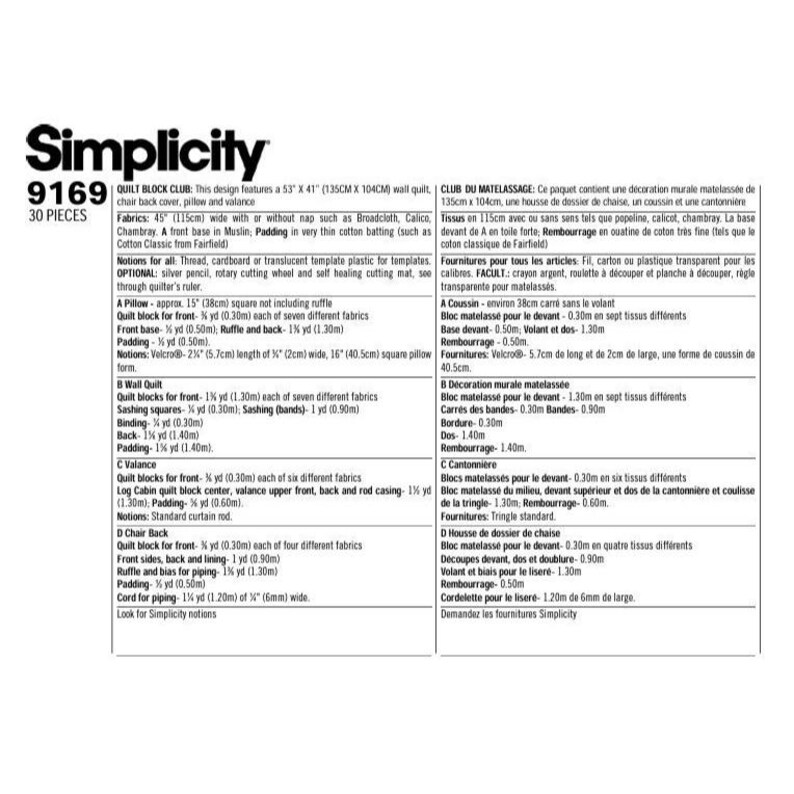 Simplicity Log Simplicity Sewing Pattern 9169 Quilt Block Club Variable Star Log Cabin ...