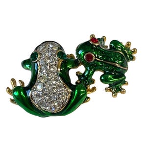 Green & Gold Rhinestone Frog Brooch Pin Jewelry Accessory