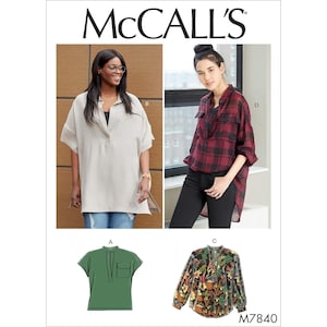 McCalls Sewing Pattern M7840 Top Shirt Tunic Blouse Misses Size 8-16