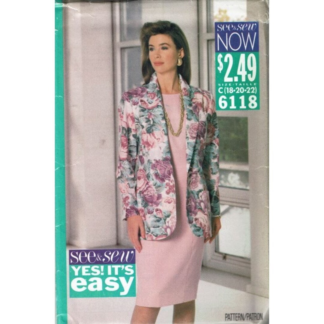 Butterick See and Sew Sewing Pattern 6118 Jacket Dress Misses Size 18 ...