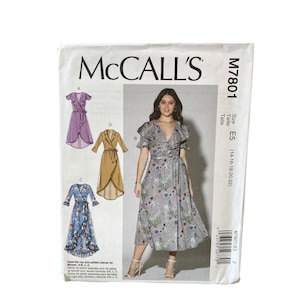 McCall's M7801 Omlottklänning E5 (14-22) Volangknytbälte Symönster