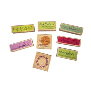 Set Of 8 Wooden Rubber Stamps Inspirational Sentiments Flower Wreath