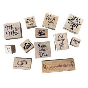 Wooden Rubber Stamp Set Wedding Love Inspirational Themes