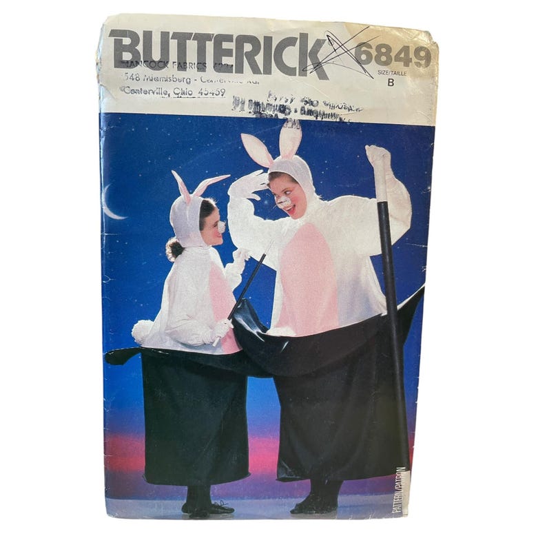 Butterick 6849 Bunny Rabbit Costume Sewing Pattern Size Child One Size ...