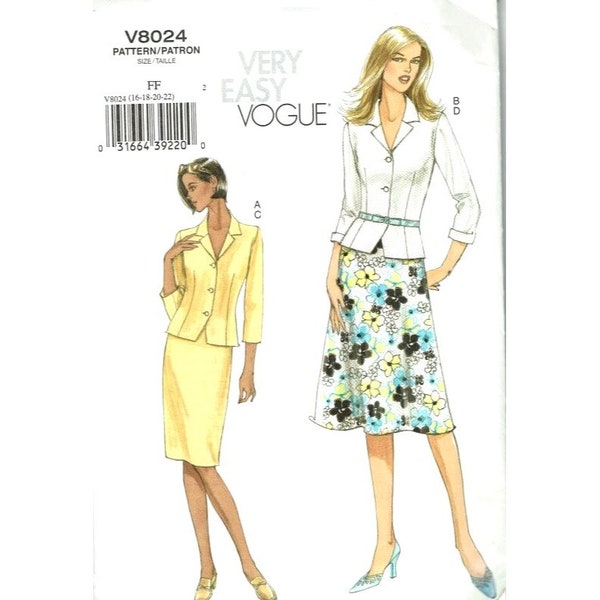 Vogue Sewing Pattern 8024 Top Skirt Misses Size 16-22