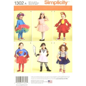 Modello di cucito Simplicity 1302 Costume per bambini con leggings in maglia Taglia 1/2-4