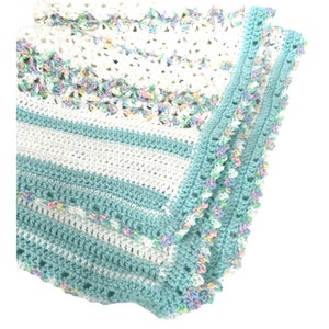 Handmade Crochet Baby Blanket Stripe Pastels  34&quot; x 30&quot;
