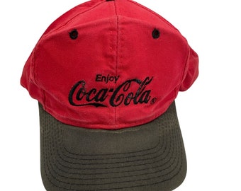 Vintage Coca Cola Cap Hat Youngan Red with Black Brim Green Underside Snapback