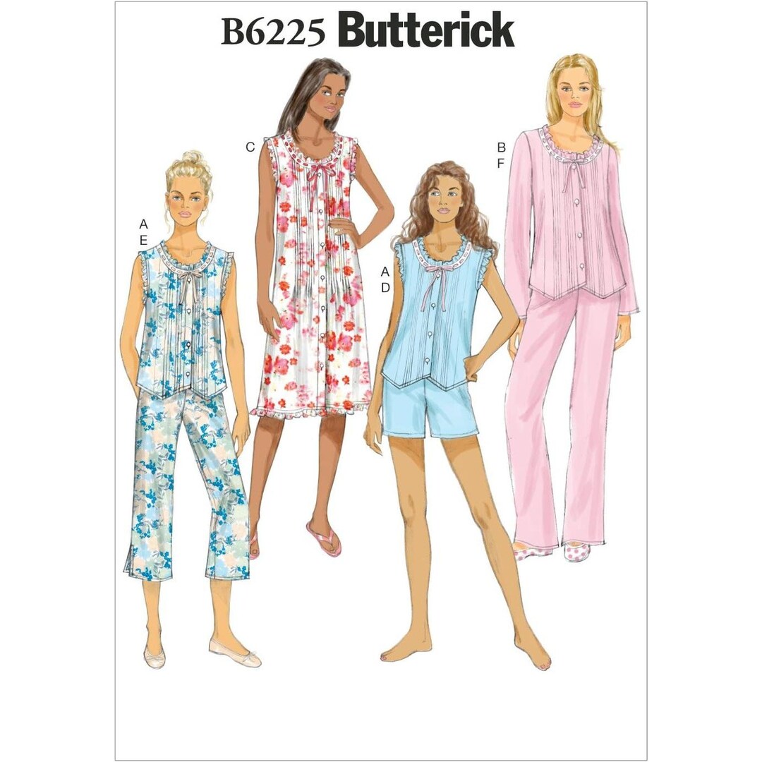 Butterick Sewing Pattern 6225 Pajamas Nightwear Top Bottom Gown Miss ...