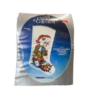 The Christmas Collection Santa&#39;s Pals Counted Cross Stitch Stocking Kit 6225