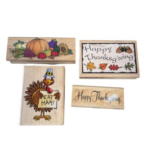 Thanksgiving Themed Rubber Stamps Set Of 4 With Turkey Fall Harvest Designs