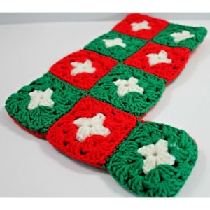 Handmade Crochet Christmas Stocking Granny Squares Red Green White Vintage
