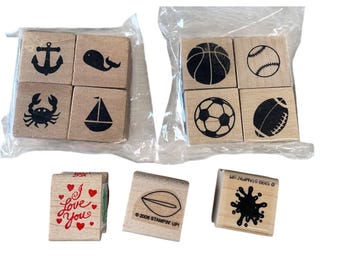 Rubber Wooden Stamp Set Assorted Designs Nature & Sports Themes