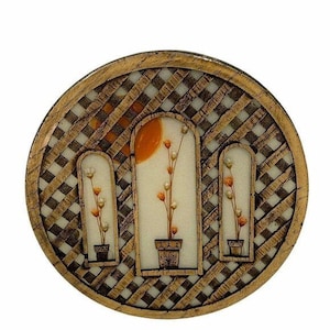 Placa de salvamanteles MCM de 20 cm de resina marrón y blanca con flores secas para jardín