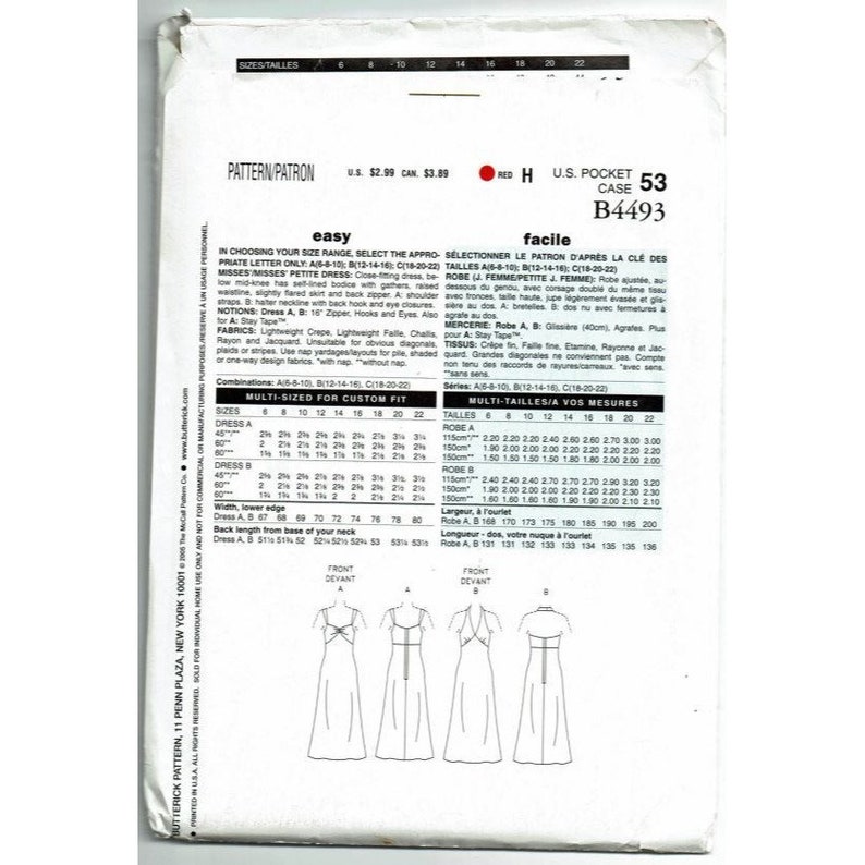 Butterick See and Sew Sewing Pattern 4493 Misses Petite Dress Etsy