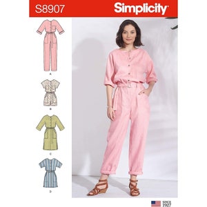 Simplicity Sewing Pattern S8907 R10187 Jumpsuit Romper Dress Belt Size 6-14