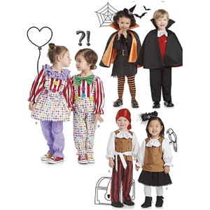 Simplicity Sewing Pattern 8727 Costumes Clown Witch Pirate Vampire Toddlers Size 1/2-4