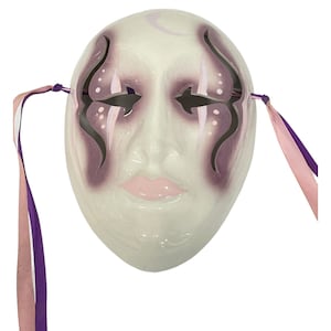 Carnival Mardi Gras Mask Hand Painted Purple Pink Moon Signed Judith Anton