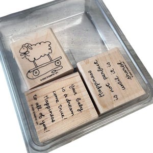 Juego de sellos de goma con bloques de madera de oveja bebé de la felicidad de Stampin Up!