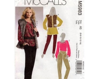 McCall's Sewing Pattern 5983 Fur Vest Top Tunic Pants Misses Size 6-14