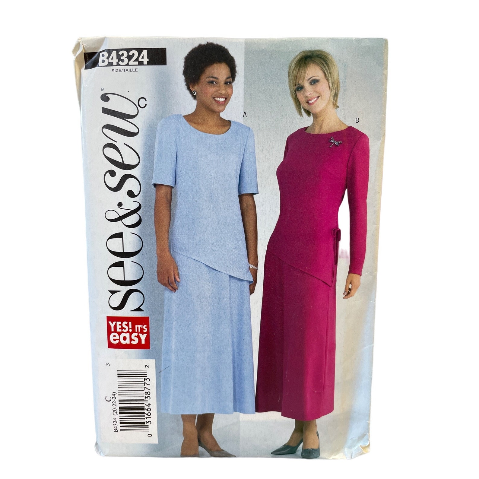 Butterick See and Sew Sewing Pattern 4324 Dress Skirt Top Misses Size ...
