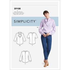 Simplicity Sewing Pattern S9108 R10495 Tops Sleeve Variations Neck Scarf Size XXS-XXL