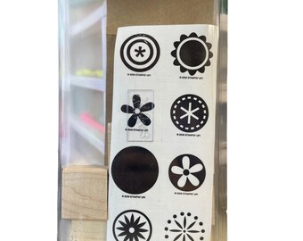 Stampin Up Mounted Rubber Stamp Big Pieces Shapes Flowers Circle Dot