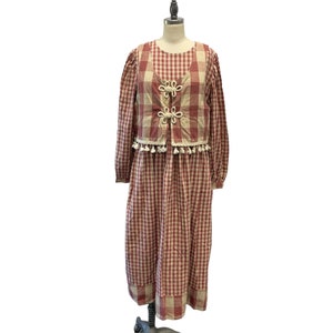 Handmade Dress Smock Festival Red Plaid Costume Prairie Adult