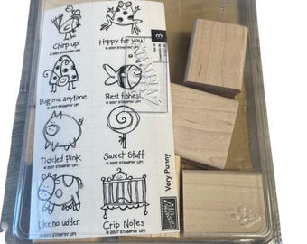 Stampin' Up! Very Punny Wood Mounted Rubber Stamp Set Animals 8-Piece