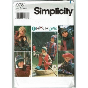 Simplicity Sewing Pattern 9781 Vest Scarf Mittens Hat Slippers Kids Size S-L