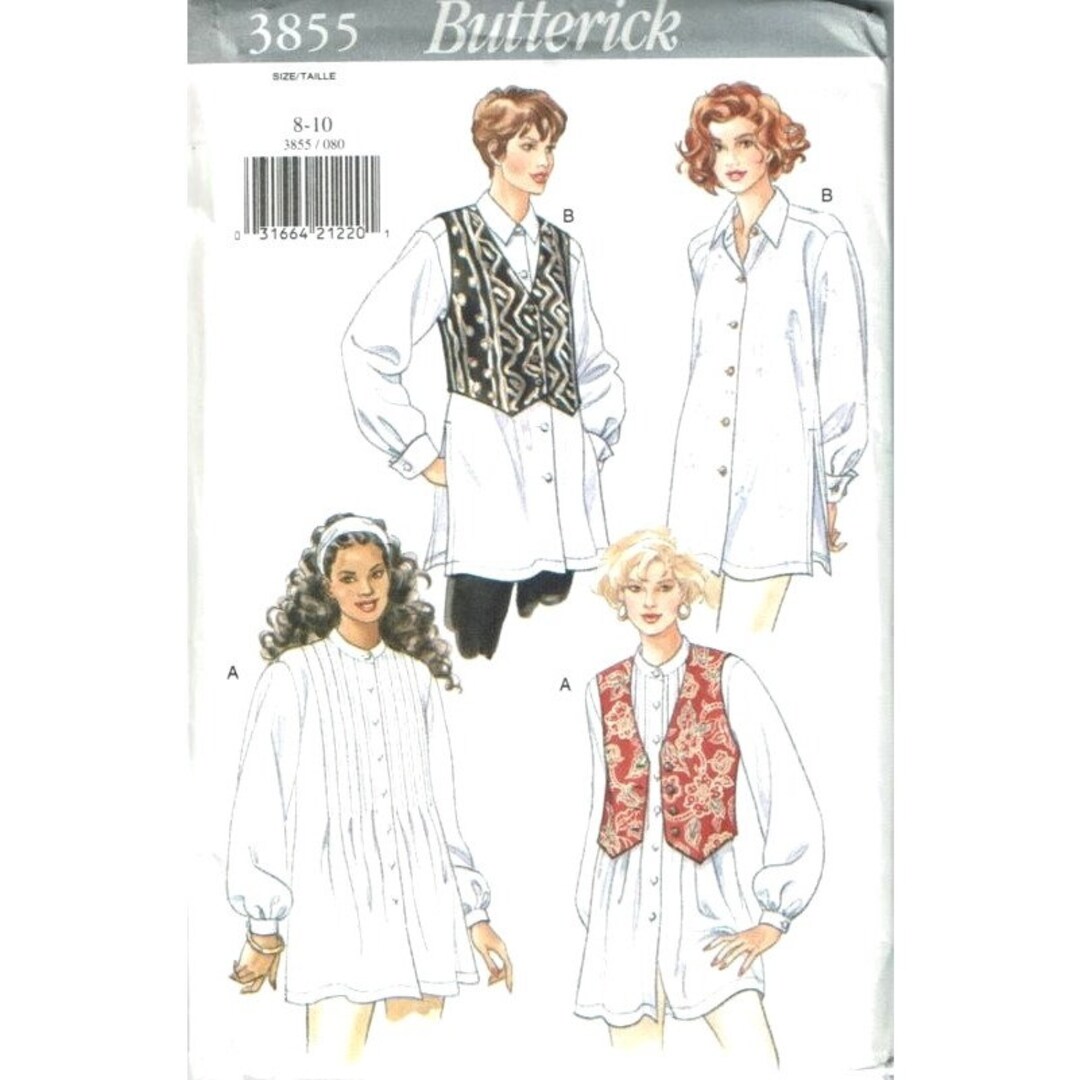 Butterick Sewing Pattern 3855 Big Shirt and Lined Vest Misses Size 8-10 ...