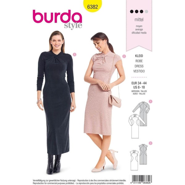 Burda Sewing Pattern 6382 Dress Kleid Misses Size 8-18