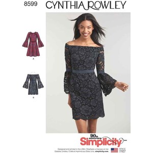 Patrón de costura Simplicity 8599 Vestido con manga acampanada Cynthia Rowley, Tallas 12-20